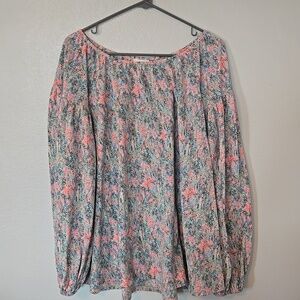 Ava & Viv | Pink And Green Drop Sleeve Blouse Size 1X